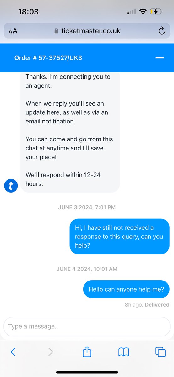 mo0rrick's tweet photo. @Ali43016167 @TicketmasterUK Been trying to contact them for a few days now and no response but they were quick to respond when I wanted to upgrade my tickets!! https://t.co/DpoiN4Pa6f