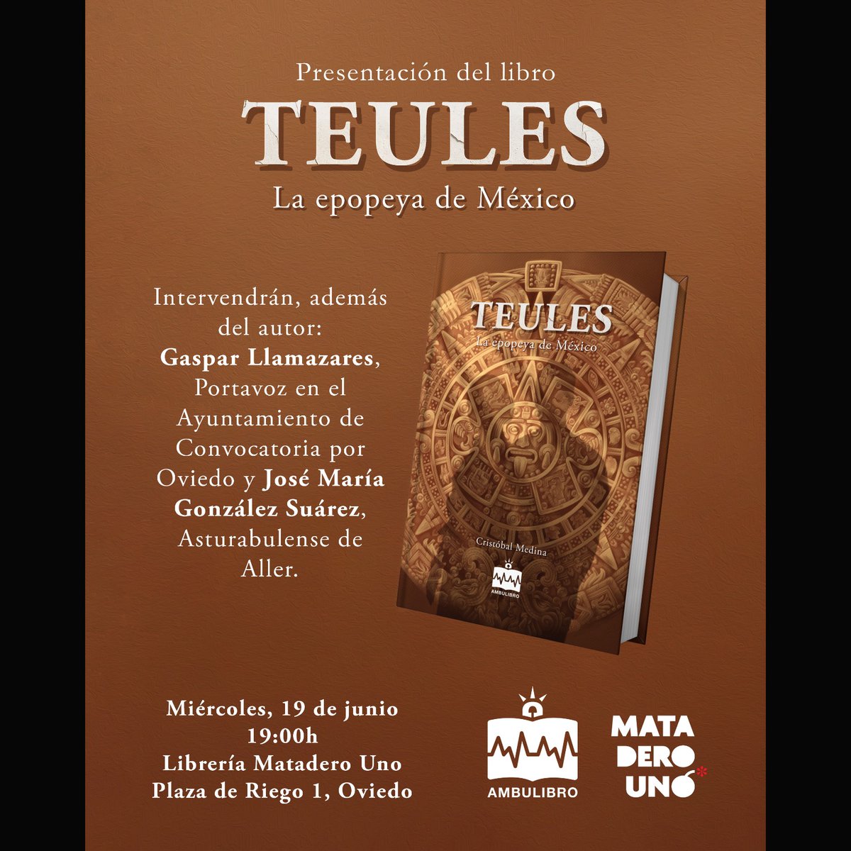 CristbalMedina's tweet photo. El 19 de junio estaré en Oviedo presentando mi novela Teules. La epopeya de México, con dos anfitriones asturianos excepcionales: Gaspar Llamazares y José María González Suárez. https://t.co/s2Fvhj3VbT