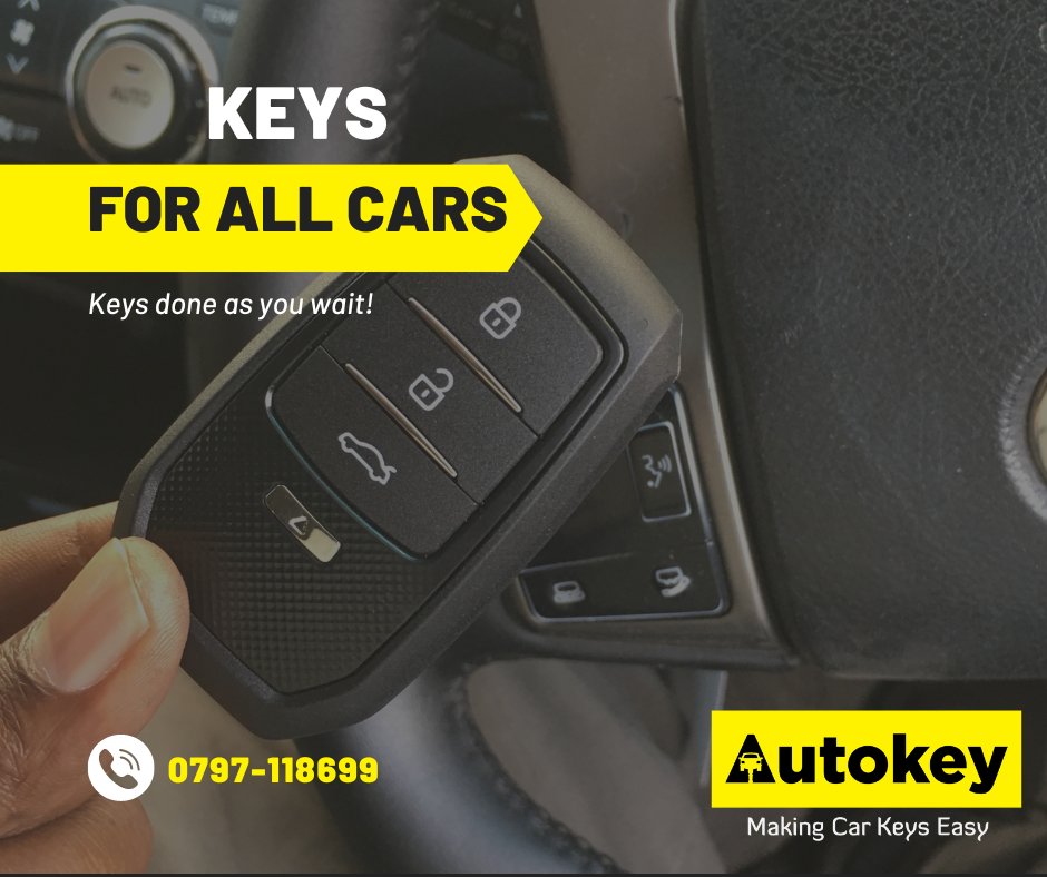 Get your Car keys done as you wait!🔥🔥🔥 ✅Lost Key replacements ✅Repairs ✅Duplication ✅Battery replacements ☎️ 0797 118 699 📌Welcome to our shop on Ground Flr Magharibi place, Mai Mahiu road Opposite TMall, Langata Road. Or Dm @AutokeyKenya