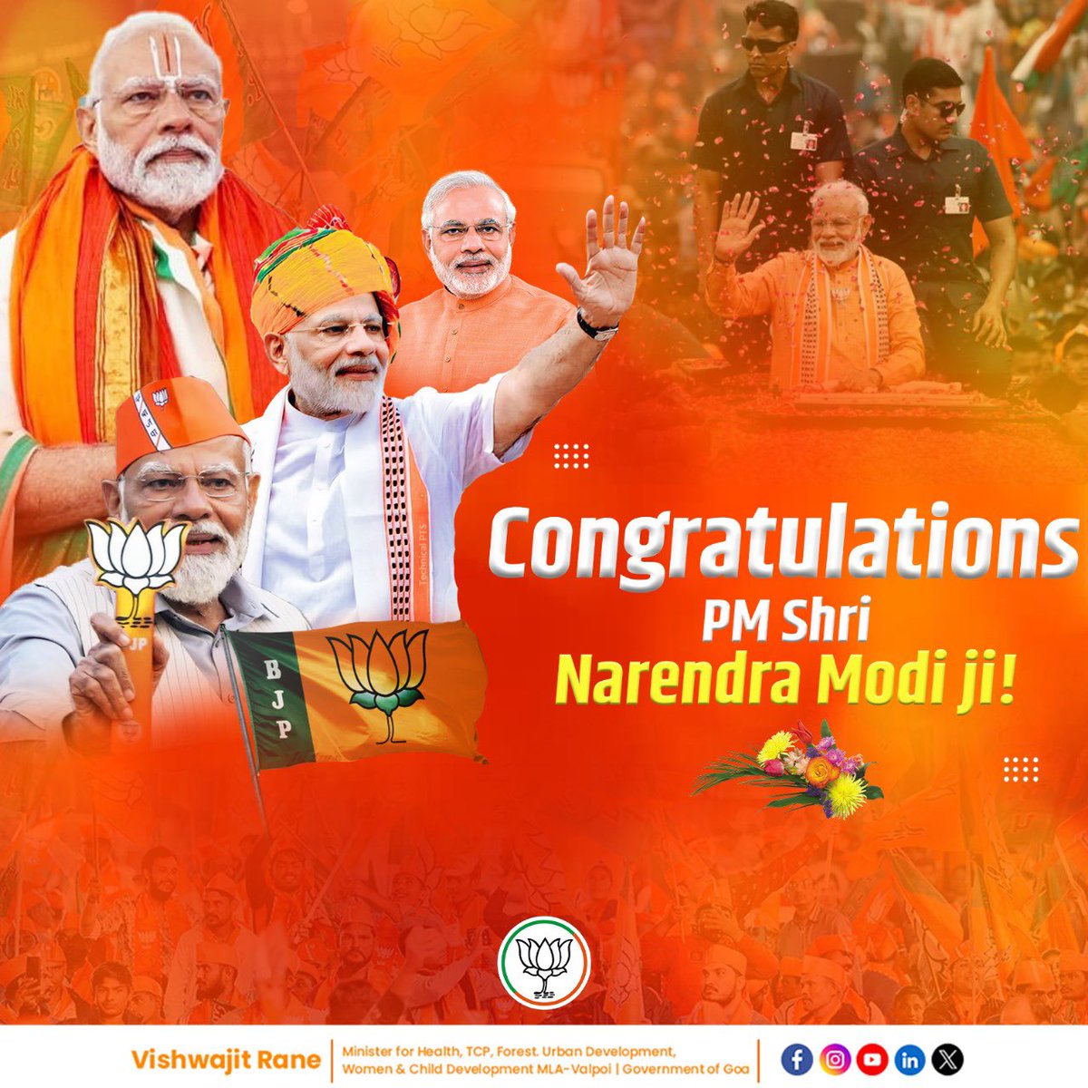 visrane's tweet image. My heartfelt congratulations to Hon&apos;ble PM Shri @narendramodi ji for his resounding victory in #LokSabhaElections2024! With 140 crore Indians placing their trust in his leadership and vision for #ViksitBharat, we stand united in declaring #HumHaiModiKaParivar in this historic…