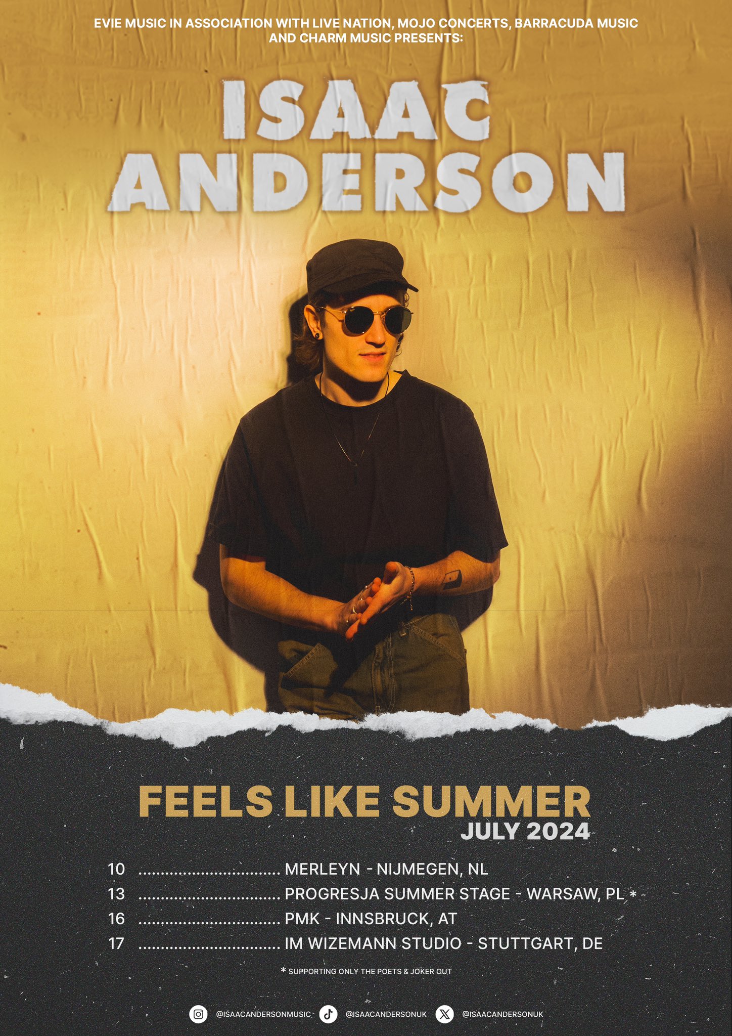 Isaac Anderson on X: FEELS LIKE SUMMER 🌞 very very happy to announce this  lil run of shows around Europe next month! excited to play some places ive  never visited or havent