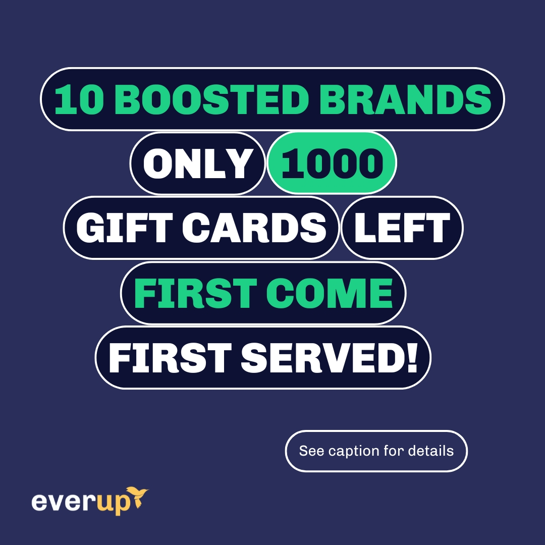 We've boosted the cashback rates and coins of 10 massive brands inside the everup cashback app, but there's something you should know... We ONLY have 1000 boosted gift cards remaining, so you better hurry while stocks last!

#everupapp #cashback #cashbackapp #instantcashback