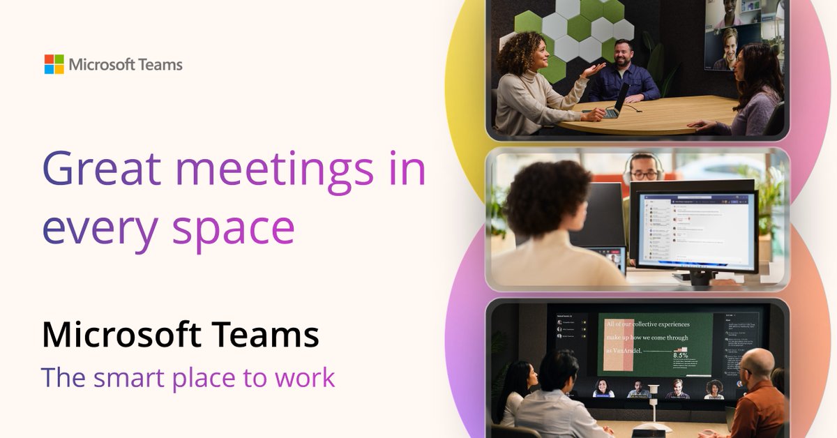 The modern workplace has a spectrum of needs. Microsoft Teams empowers meetings in every space, from small workspaces to large conference rooms. Learn more on transforming your shared spaces here: msft.it/6013YmqEJ #MicrosoftTeams