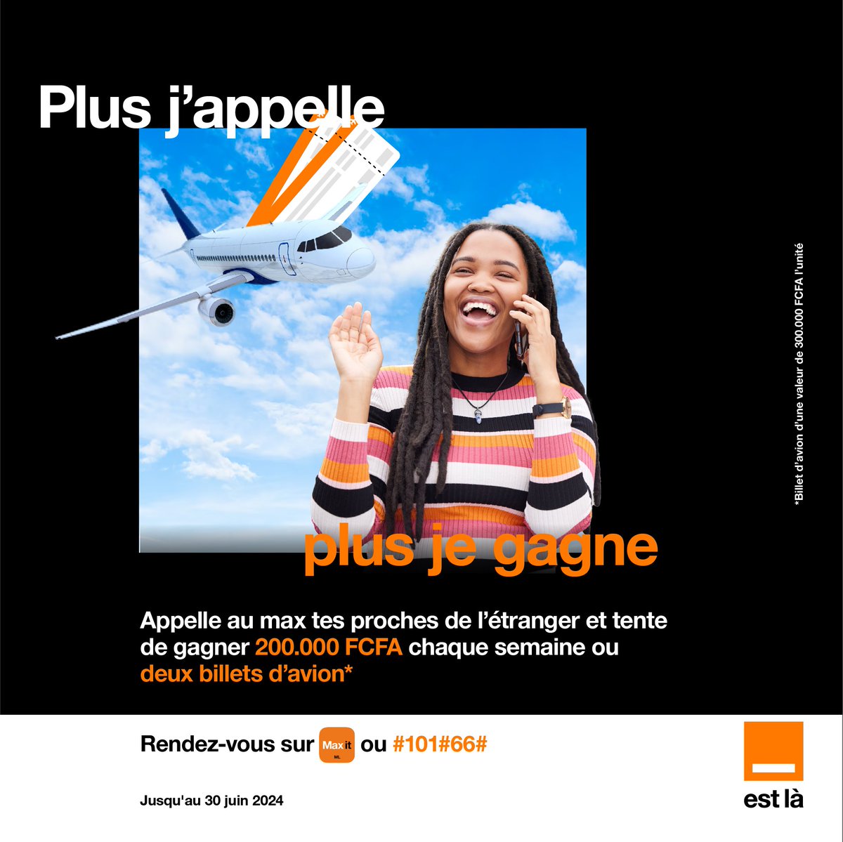 Tu es #teamWari ou #TeamBilletdavion ? Tente ta chance de gagner 200 000F par semaine ou 2 billets d’avion en achetant des forfaits appels internationaux. #Tombola #Appel #Maxit