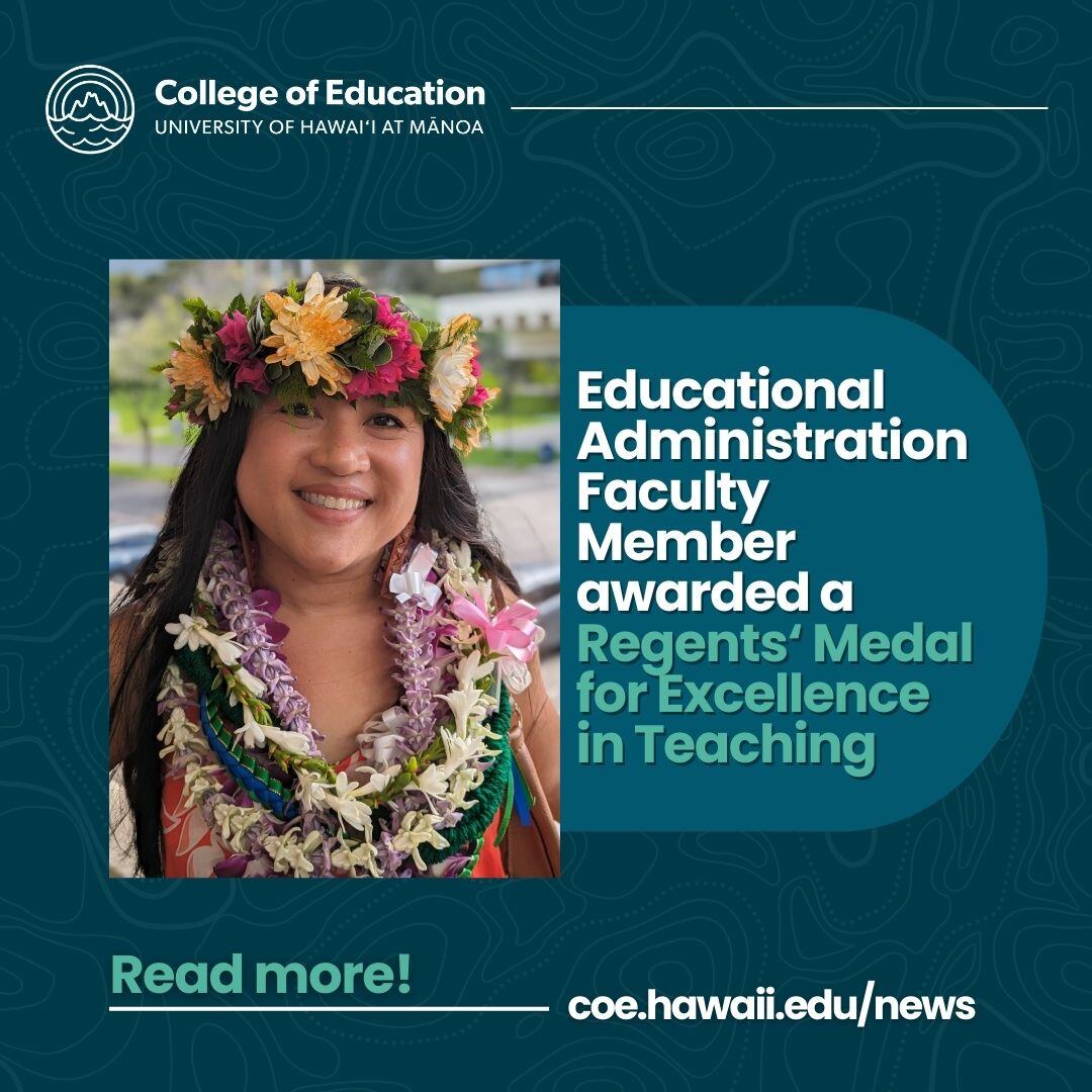 Dr. Nicole Alia Salis Reyes, an associate professor in the Ed Admin dept, was awarded a Regents’ Medal for Excellence in Teaching for showing extraordinary levels of subject mastery, teaching, &amp; values!

Read more about Dr. Reyes achievement at bit.ly/3V6vAO9!