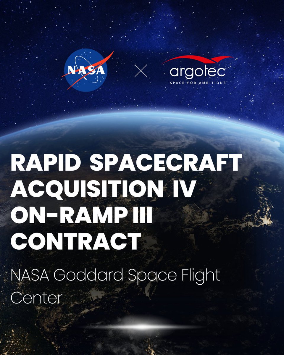 Argotec_Space's tweet photo. Argotec, Inc. is honored to be selected as one of four companies to receive the NASA Goddard Space Flight Center Rapid Spacecraft Acquisition IV On-Ramp III contract 🚀
🔗 https://t.co/P2SjbsFNzF
Congratulations to all award recipients 👏
#Argotec #NASA https://t.co/iKfAInscuh