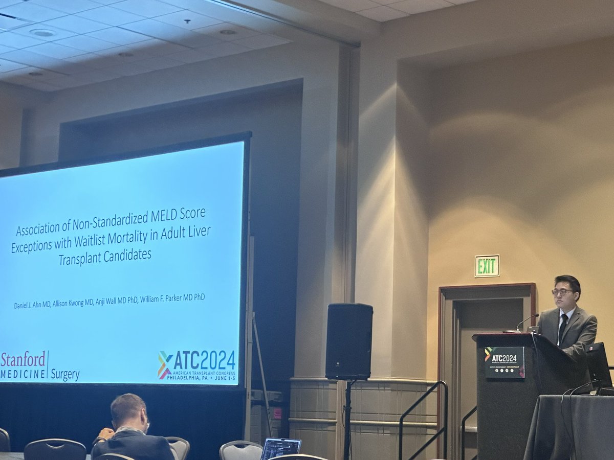 <a href="/aanieldhn/">Daniel Ahn</a> giving a fantastic talk #ATC on non-standardized exceptions in liver transplantation

Lab MELD determines waitlist risk- exception points not proportional to risk of death on list 

Need new solutions for exceptions for fair allocation