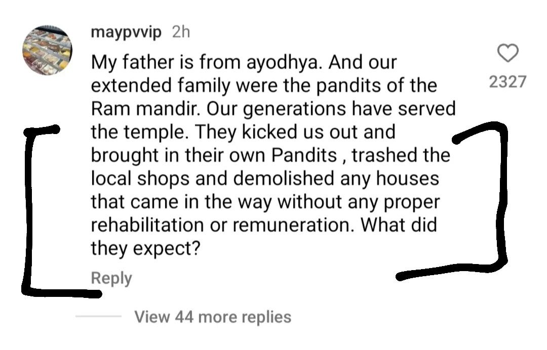 Shubham_fd's tweet photo. This is why BJP lost Ayodhya also. They were just throwing pandits of the Ram Mandir whom generations have served the Prabhu Shri Ram. 

What did they expect? https://t.co/nKdSVbWPNi