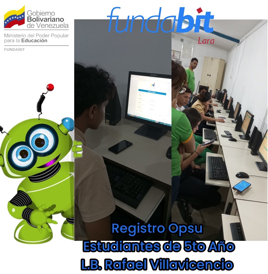 #AfirmativosYPaLante con la etiqueta de hoy #4Jun desde el CBIT Don Simón Rodríguez apoyamos a los estudiantes de 5to año en el Registro OPSU. <a href="/NicolasMaduro/">Nicolás Maduro</a> <a href="/_LaAvanzadora/">Yelitze Santaella</a> @MPPEDUCACION <a href="/Fundabit_/">FundabitOficial</a> <a href="/leivi24/">Leivi/Oceanía</a> <a href="/cdcelara/">Centro de Desarrollo de la Calidad Educativa Lara</a> <a href="/EleamerAbdala/">Eleamer Elkatrib</a> <a href="/Dimary08/">D!mary_Anzola</a> <a href="/Fundabitlara01/">Fundabit Lara</a>