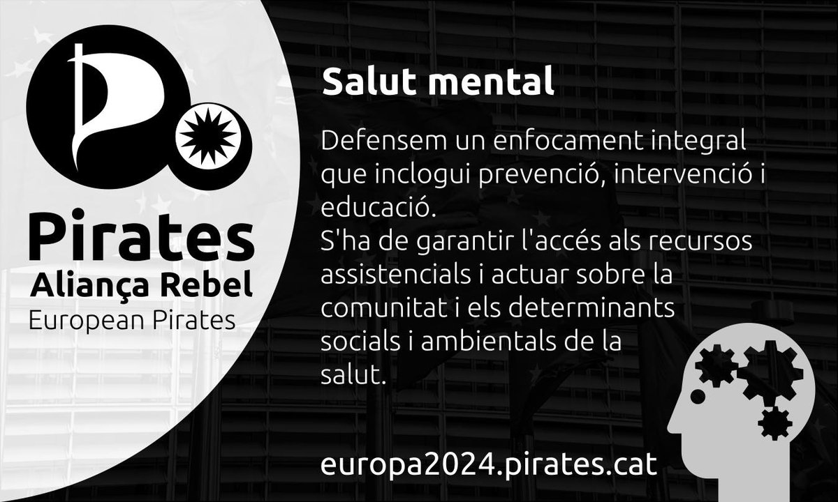 🏴‍☠️Proposem una visió global i integradora de la salut mental: començant pels determinants socials i les condicions de vida fins arribar als recursos assistencials.

Cal que la UE garenteixi una adequada atenció a la salut mental a tota Europa.

Aquest #9J fem-ho possible! 🦜