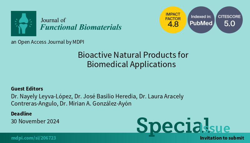 NayeLeyLop's tweet photo. Submit a #paper in the Special
Issue of #JFB: Bioactive Natural Products for Biomedical Applications. #MDPI https://t.co/Z5qSbZFID2 https://t.co/hnQR0f9gmp