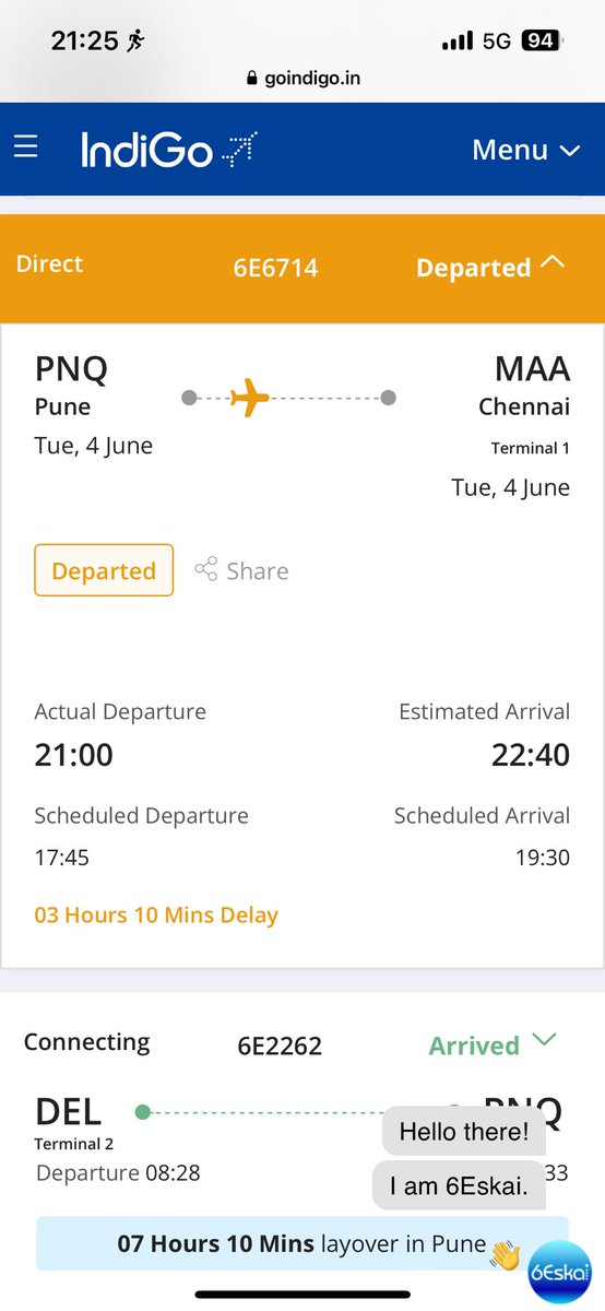 Massive Confusion at Pune airport with <a href="/IndiGo6E/">IndiGo</a> with flight 6E6714 to Chennai not yet starting boarding after 4+ hours of delay and no proper updates from the airport staff of #indigo. Online status shows flight departed at 21:00 while all passengers still on ground at 21:35😢