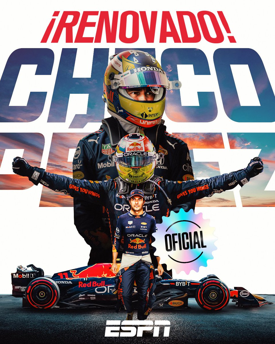 ESPNmx's tweet photo. ¡YA ES OFICIAL! 🚨

¡CHECO PÉREZ RENUEVA CON RED BULL POR DOS AÑOS MÁS!

Esta noticia es:________________. 

🇲🇽  🇲🇽  🇲🇽 

https://t.co/vebAdyp6cp https://t.co/Nisipt1Bmi