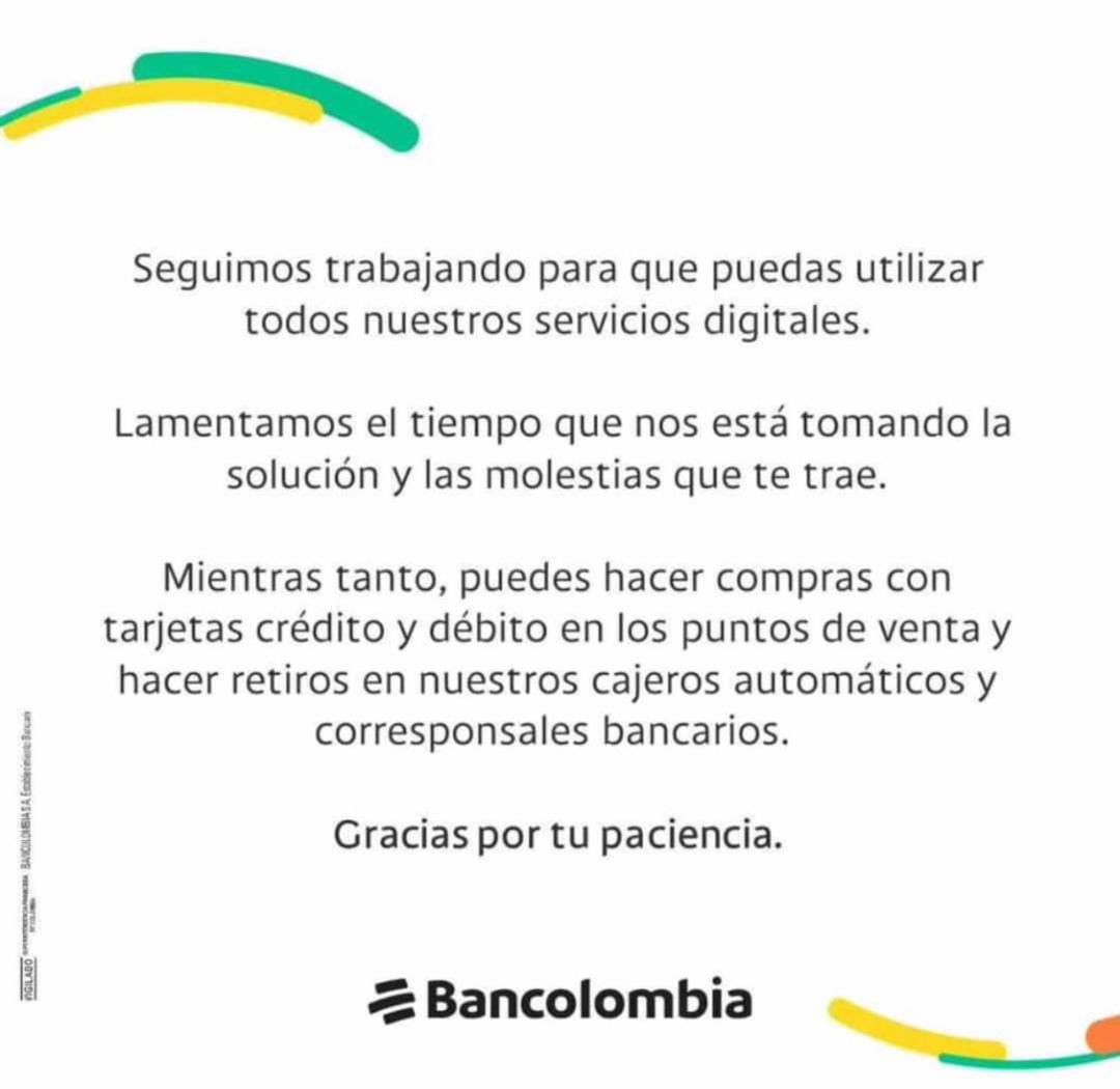 Jackelinepj's tweet photo. #Bancolombia miente, no funcionan los cajeros, ni corresponsales, ni el banco, no hay sistema 😡 https://t.co/B5deLynOlq