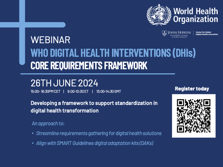 HelinAfrica's tweet photo. ⏳We are delighted to invite you to an upcoming webinar
📅 June 26, 2024
⏰ 15:00 - 16:30 Central European Time (CET)
💡Topic: WHO Digital Health Interventions (DHIs): Core Requirements Framework
To participate, register here:
https://t.co/AucTX4hIAc
#SmartGuidelines https://t.co/FCe17s4IpU