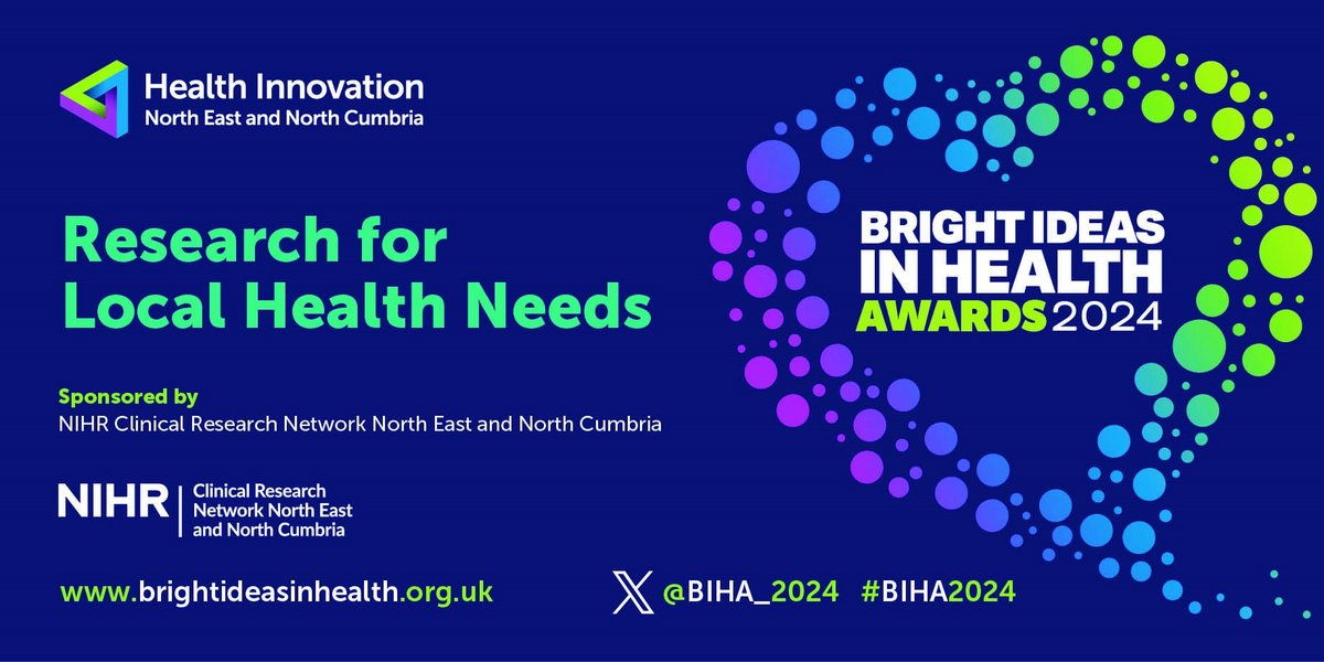 This award is open to research teams of impactful studies that address the health needs of people in the North East and North Cumbria region. Sponsored by @NIHRCRN_NENCumb 

Find out more and apply 👇 
brightideasinhealth.org.uk/?utm_source=tw…

#BIHA2024 <a href="/HI_NENC/">Health Innovation NENC</a>