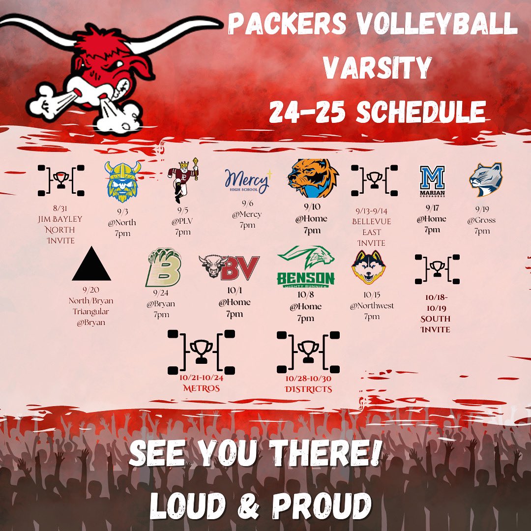 YOUR 24-25 Varsity Packers Volleyball Schedule ♥️🏐