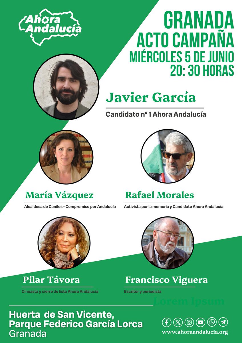 JavierGarcaFde1's tweet photo. Mañana miércoles 5 a las 20:30 y el jueves 6 a las 12:30 tenemos dos actos de @AhorAndalucia en Granada.  Con @pilartavora, nos vemos en la casa de Lorca. Y con @ProfGrosfoguel en la UGR.

 ¡Allí os esperamos!
¡Viva Andalucía Libre! https://t.co/IfnV9TKNxA