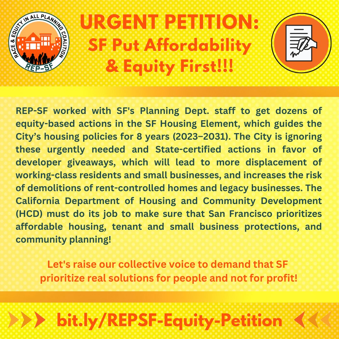 PeoplePowMedia's tweet photo. Take Action NOW: Join us in demanding that SF put affordability, equity, and protections for tenants & small businesses FIRST! Sign & share @REPCOALITIONSF's petition to @California_HCD, @sfbos & @LondonBreed! #AffordableFirst https://t.co/sl5GJOD96l https://t.co/RMv9QssTzm