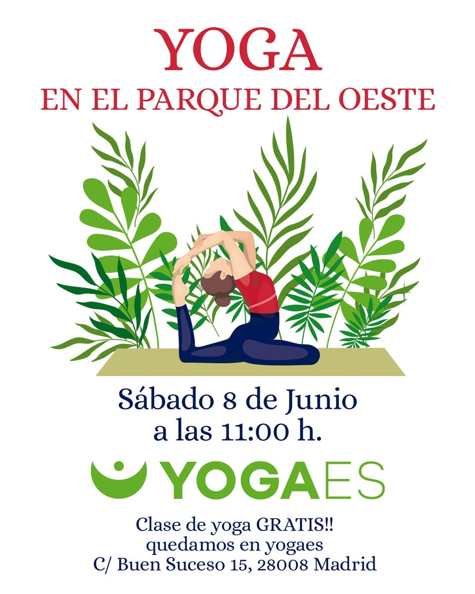 yogaes_com's tweet photo. Después de la buena acogida, repetimos la clase en el Parque de Oeste, esta vez no te la pierdas. Quedamos el sábado a las 11 h. Si tienes alguna duda nos dices.

Om shanti🙏 https://t.co/latR6mA0qy