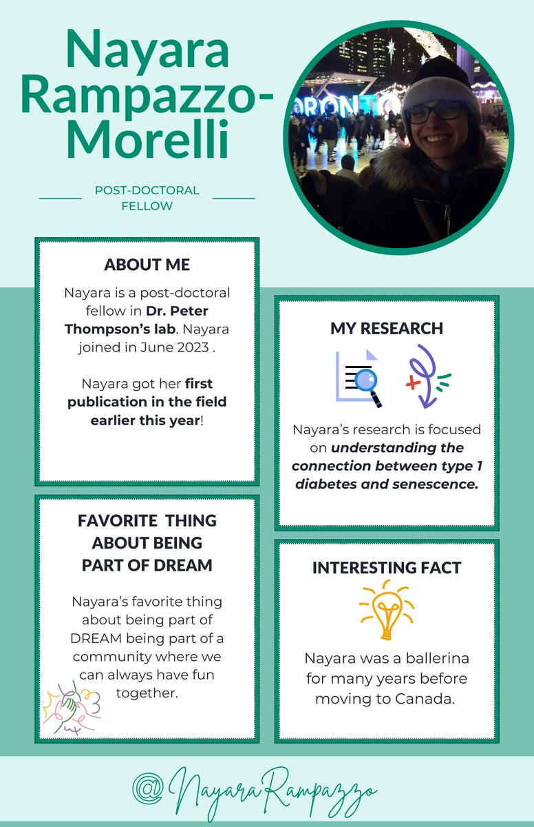 DREAM Trainees (@dream_trainees) on Twitter photo 🌟 Meet our next #DREAMtrainee,
<a href="/NayaraRampazzo/">Nayara Rampazzo</a>! A post-doctoral fellow in
<a href="/DrPeterThompson/">Peter Thompson</a>'s lab focused on studying senescence in T1D. #ResearchSpotlight
<a href="/DREAM_diabetes/">DREAM_Theme</a> 🌟 Meet our next #DREAMtrainee,
<a href="/NayaraRampazzo/">Nayara Rampazzo</a>! A post-doctoral fellow in
<a href="/DrPeterThompson/">Peter Thompson</a>'s lab focused on studying senescence in T1D. #ResearchSpotlight
<a href="/DREAM_diabetes/">DREAM_Theme</a>