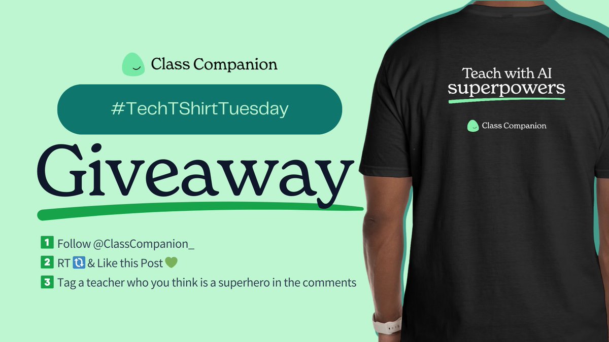 Class Companion 🦸 📝 (@classcompanion_) on Twitter photo 🤩 #TechTshirtTuesday Giveaway!🤩
How to Enter:
1️⃣ Follow <a href="/ClassCompanion_/">Class Companion 🦸 📝</a>
2️⃣ RT🔃 & Like this Post 💚
3️⃣ Tag a teacher who you think is a superhero in the comments 🦸
Two winners will be announced Saturday, June 8th! Play to win every Tuesday all Summer long! 🎉 🤩 #TechTshirtTuesday Giveaway!🤩
How to Enter:
1️⃣ Follow <a href="/ClassCompanion_/">Class Companion 🦸 📝</a>
2️⃣ RT🔃 & Like this Post 💚
3️⃣ Tag a teacher who you think is a superhero in the comments 🦸
Two winners will be announced Saturday, June 8th! Play to win every Tuesday all Summer long! 🎉
