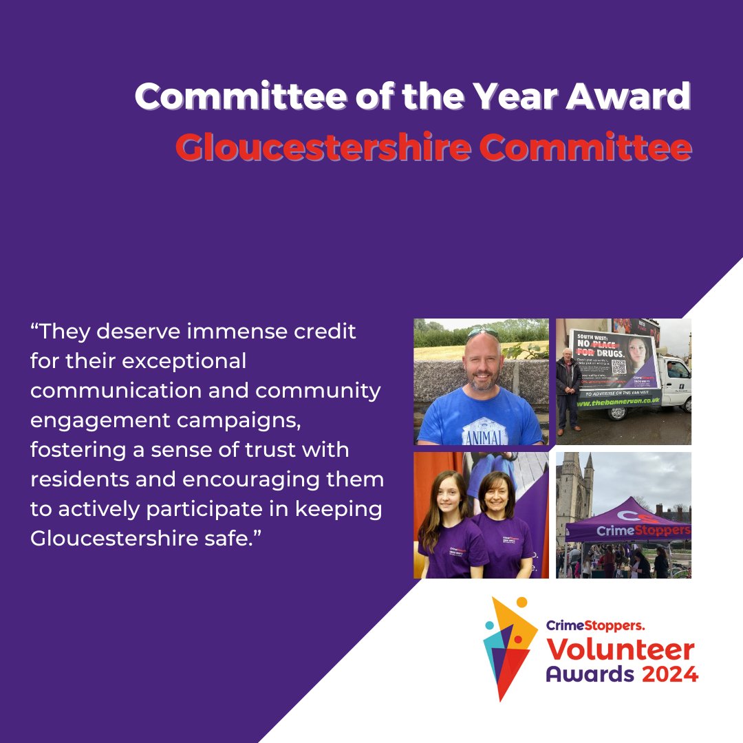 CS_Glos's tweet image. We are extremely proud to announce that the #Gloucestershire Committee has been awarded Committee of the Year at the @CrimestoppersUK Volunteer Awards 2024 🎉

A huge thank you to all our volunteers for their hard work and dedication.

#VolunteerAwards #CommitteeOfTheYear