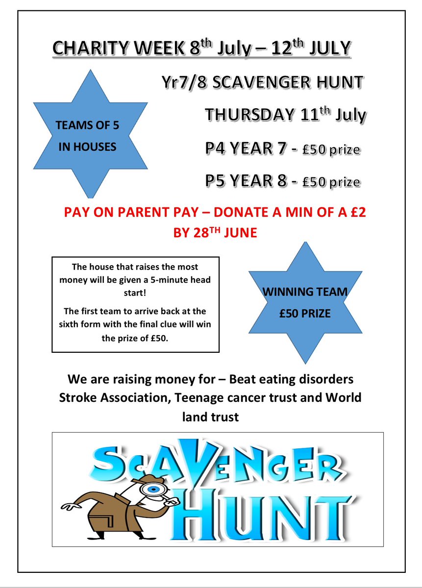 There’s a scavenger hunt coming up for charity week! But which teams will win the £50 prize?