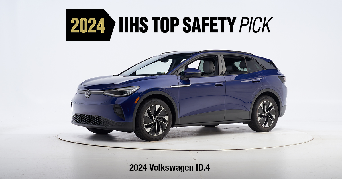 🆕 | The 2024 Volkswagen ID.4 collects a TOP SAFETY PICK award thanks to a new acceptable rating for its standard pedestrian crash prevention system. Details: go.iihs.org/news-2024-id4