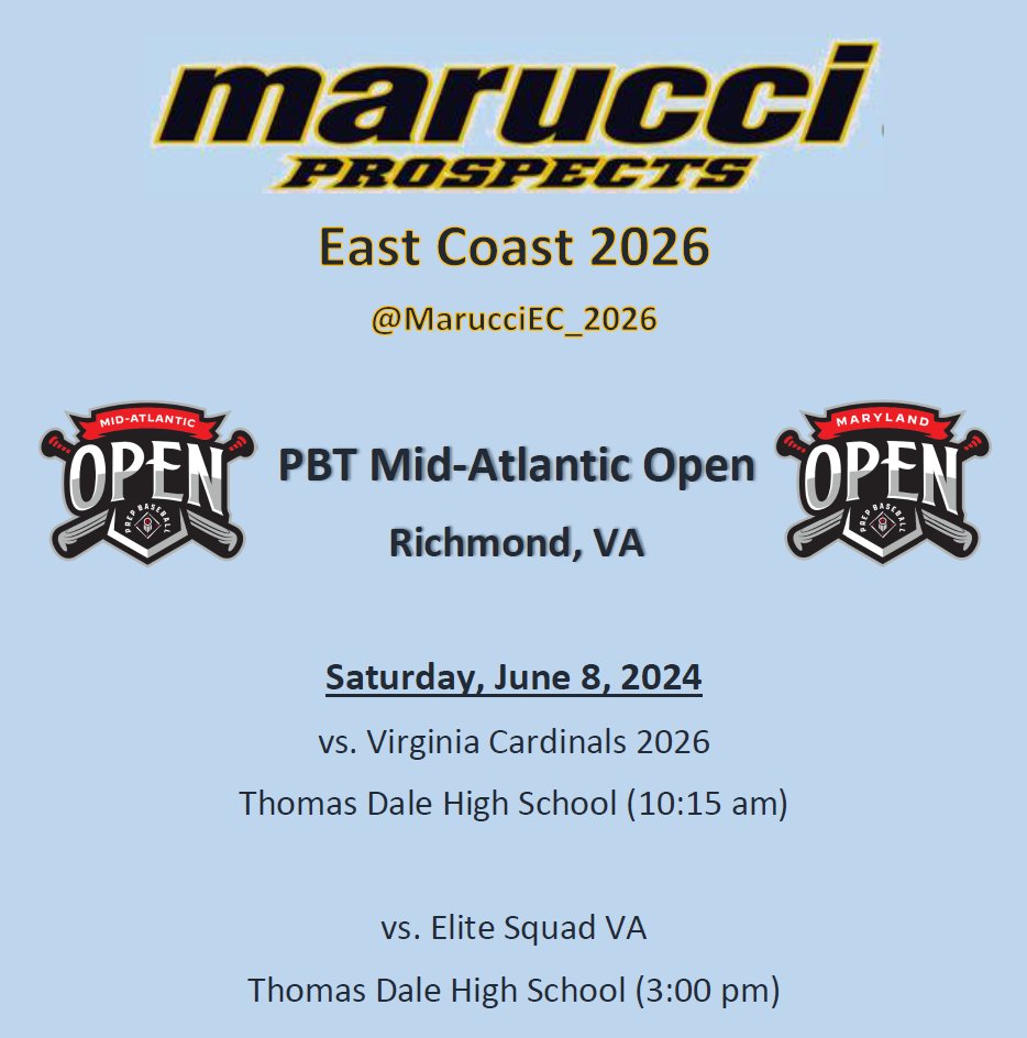 After a midweek scrimmage, we're headed down to Richmond for the PBT Mid-Atlantic Open. 
<a href="/PrepBaseballVA/">Prep Baseball Virginia/DC</a>