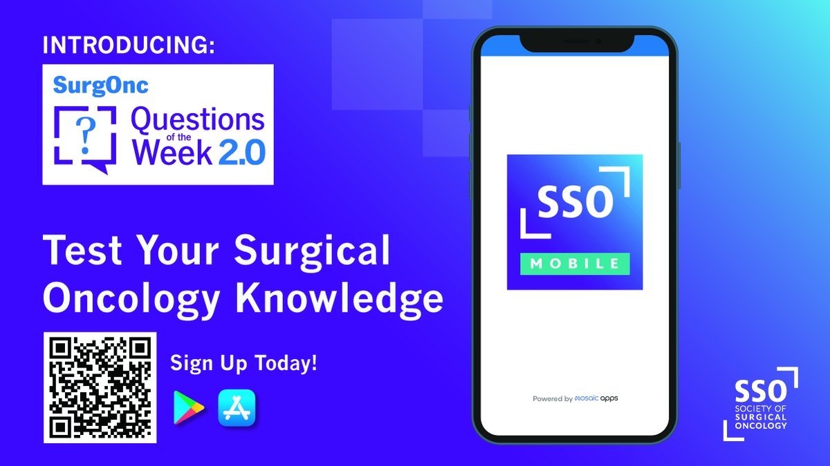 Now available for SSO Members! SurgOnc Questions of the Week 2.0! Stay up to date, earn CME and self-assessment when you enroll through the SSO Mobile App. A new case-based question released every Monday, Wednesday &amp; Friday in the four disease modules.

surgonc.org/education/ques…