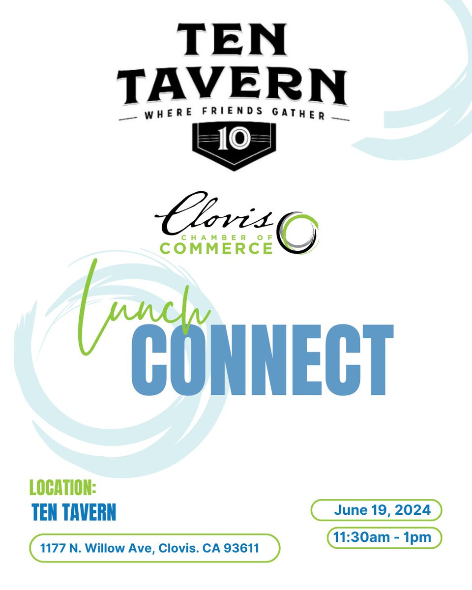 Join us for a dynamic networking experience on June 19th at #TenTavern! Connect with local professionals and enjoy a great lunch! 🔗 Sign up here: bit.ly/4dO2awZ 

#LunchConnect #Networking