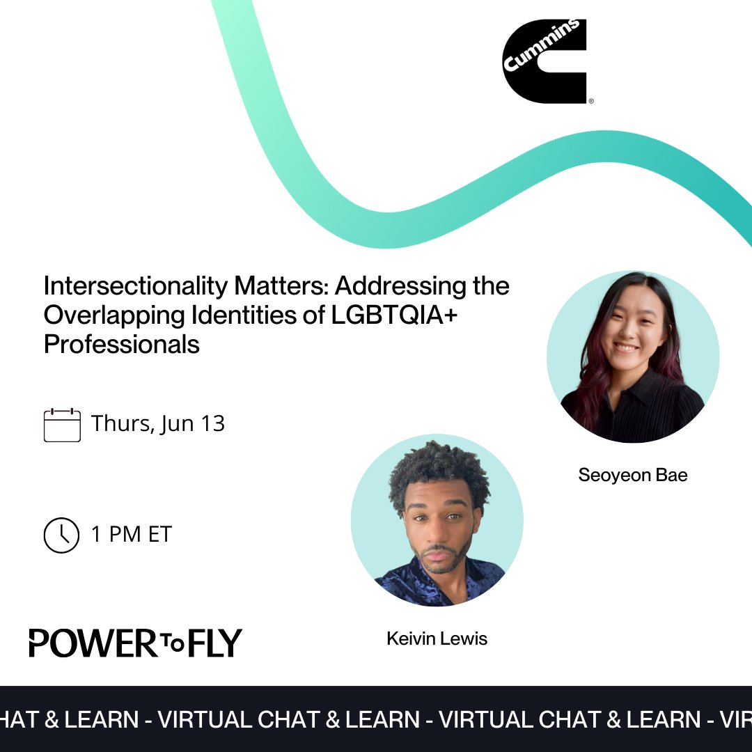 Explore identity in the workplace with LGBTQIA+ professionals from Cummins. Join us for a panel discussion featuring Keivin Lewis, HBCU Engagement Leader, and Seoyeon Bae, Marketing Specialist, as they share their experiences and insights. Register now: cummins.tech/ujxdoi