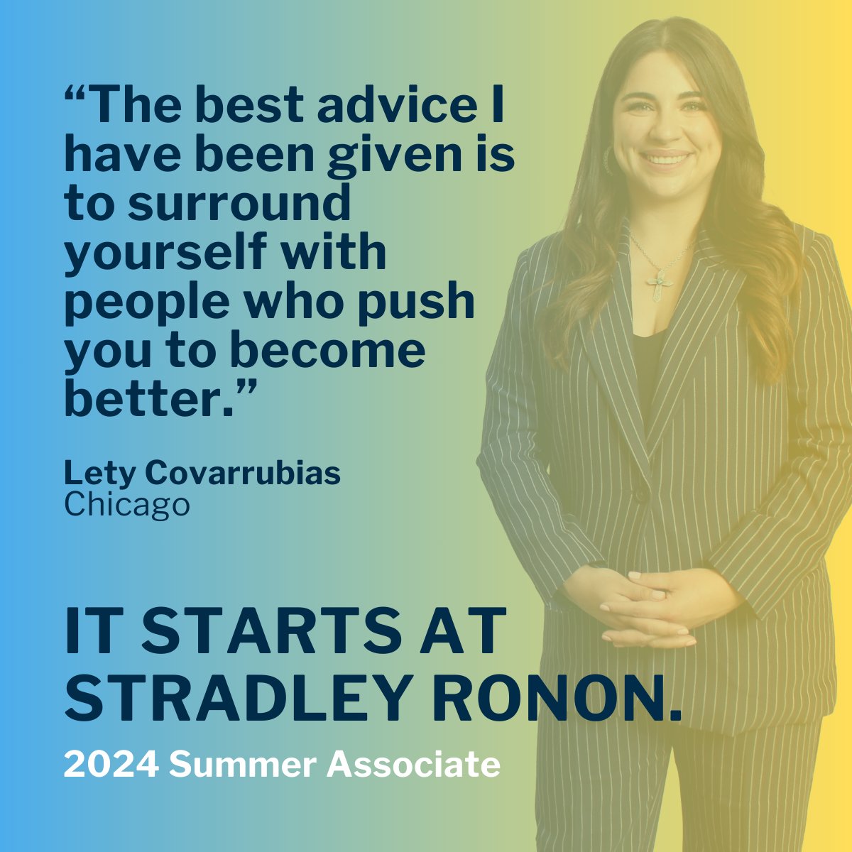 StradleyRonon's tweet image. Welcome Lety Covarrubias! Lety is a student at @LoyolaLaw and is based in the firm’s Chicago office. To learn more about Lety, visit our 2024 summer associates page: bit.ly/3UZ9wVL

#summerassociate #stradleysummers #stradleyproud #ItStartsAtStradleyRonon