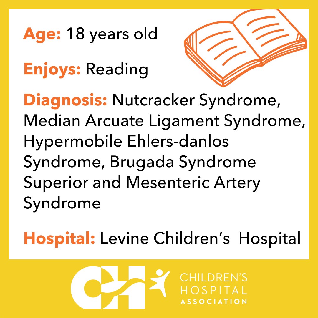 Meet Abby, a #TeamCHA star! Abby was diagnosed w/ Nutcracker Syndrome, Median Arcuate Ligament Syndrome, & several other severe conditions at 15. Thankfully, her care team of 16 specialists at @LevineChildren is there to help her. #FAD2024 Learn more: childrenshospitals.org/content/public…