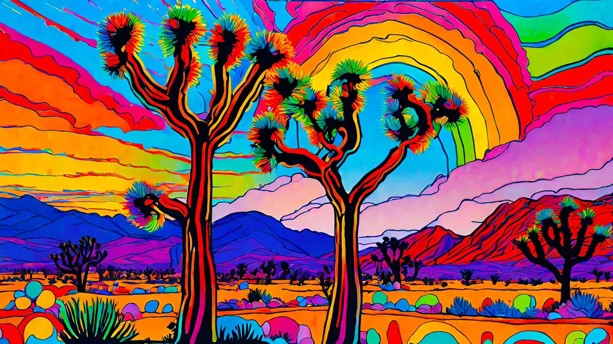 RainbowCowboyJT's tweet photo. GM all!
Wishing you a colorful week from the Mojave.
β29:16 emβ - a dreamscape by RainbowCowboyJT. digital. mojave desert. received at 29:16 em. joshua tree, california. believe.
#nft #nftart #generativeart #rainbowcowboyjt #dam #damzine #mojavedesert #dreamscape #rainbow https://t.co/JxE6bk3AU1