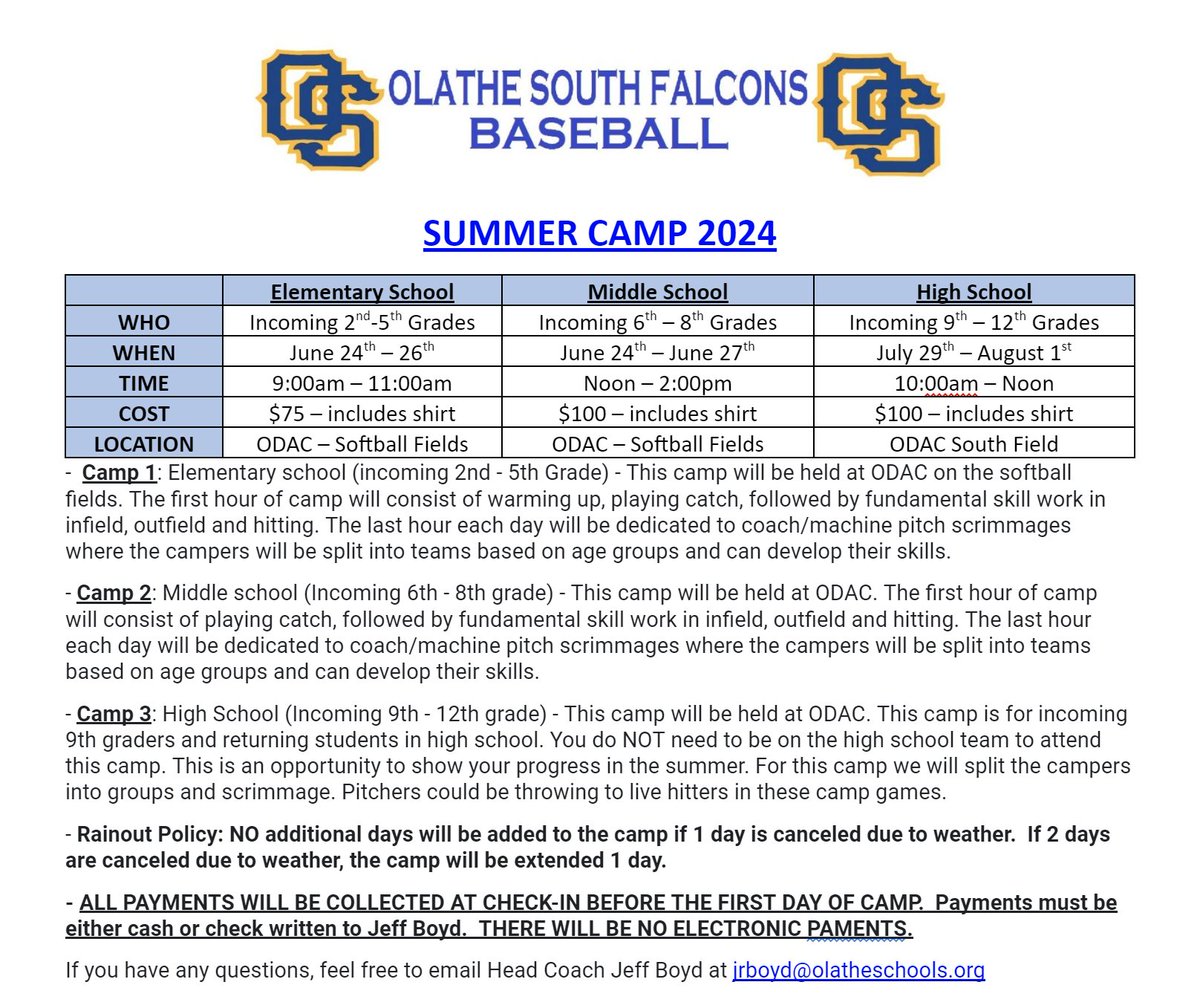 Make sure you sign up for our Falcon summer baseball camp! (link provided below)

forms.gle/vAEsJCotDhtspy…