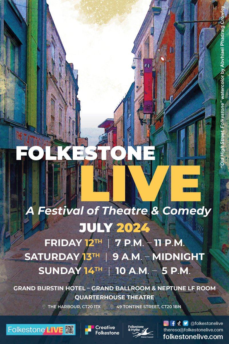 Starts in a Two Weeks!
Folkestone Live is the town's first ever festival of theatre and comedy.  
For all of the shows details, go to folkestonelive.com.
Come out and support this wonderful new experience.