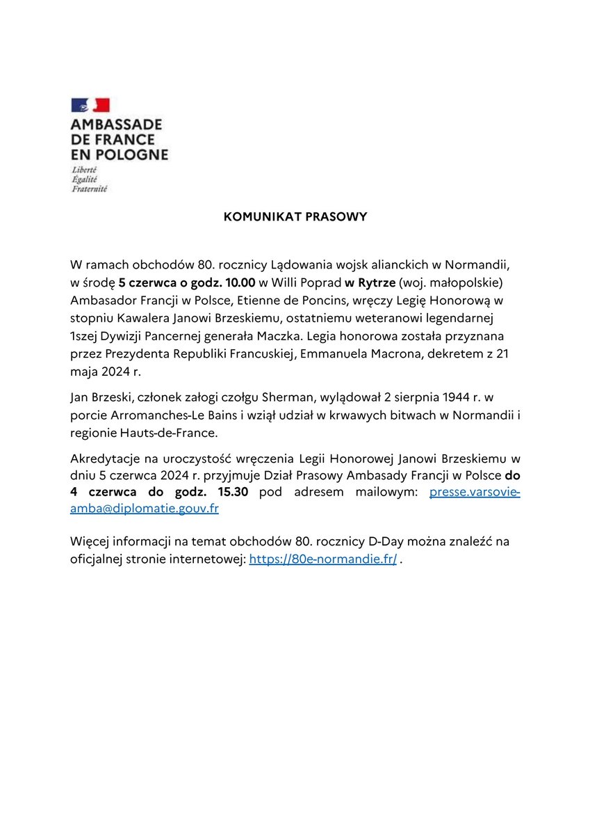 EdePoncins's tweet photo. W drodze do #Rytro w Małopolsce dla ważnej uroczystości: wręczenia Legii Honorowej Janowi Brzeskiemu, 101 lat,weteranowi 1 Dywizji Pancernej, z załogi czołgu Sherman, który wylądował w Normandii. Nie zapominamy o bohaterach, którzy walczyli o Wolność #DDay80 https://t.co/eIKHK5k2O4