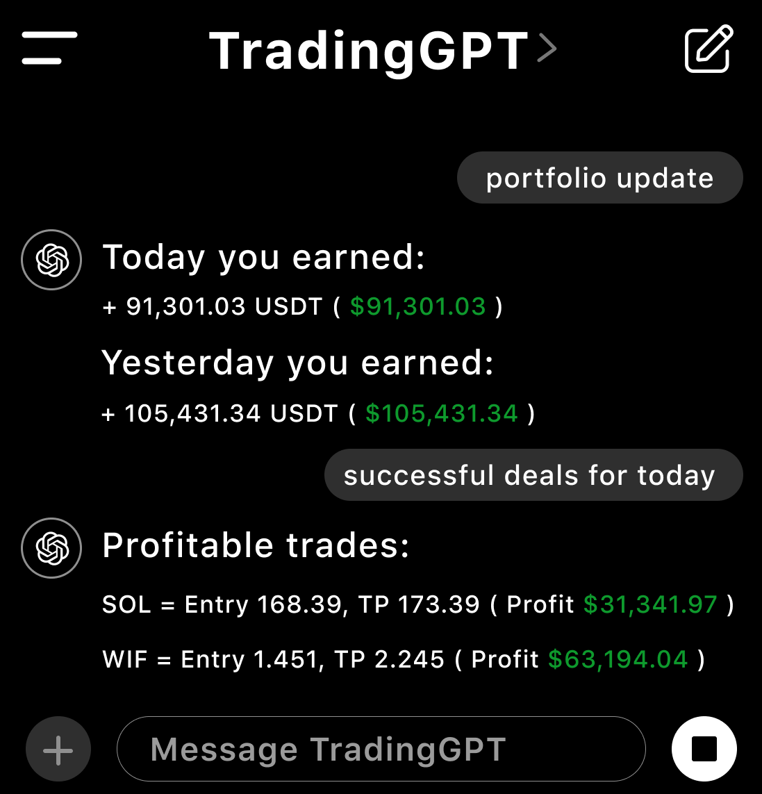 crptAtlas's tweet photo. I made $100k+ last month with automated trading bot!

You can make ur trading bot 4 for $0 &amp; 10 minutes of ur time.

Here's how to create a similar bot with GPT 4 🧵👇 https://t.co/1T6I1ZZBpE