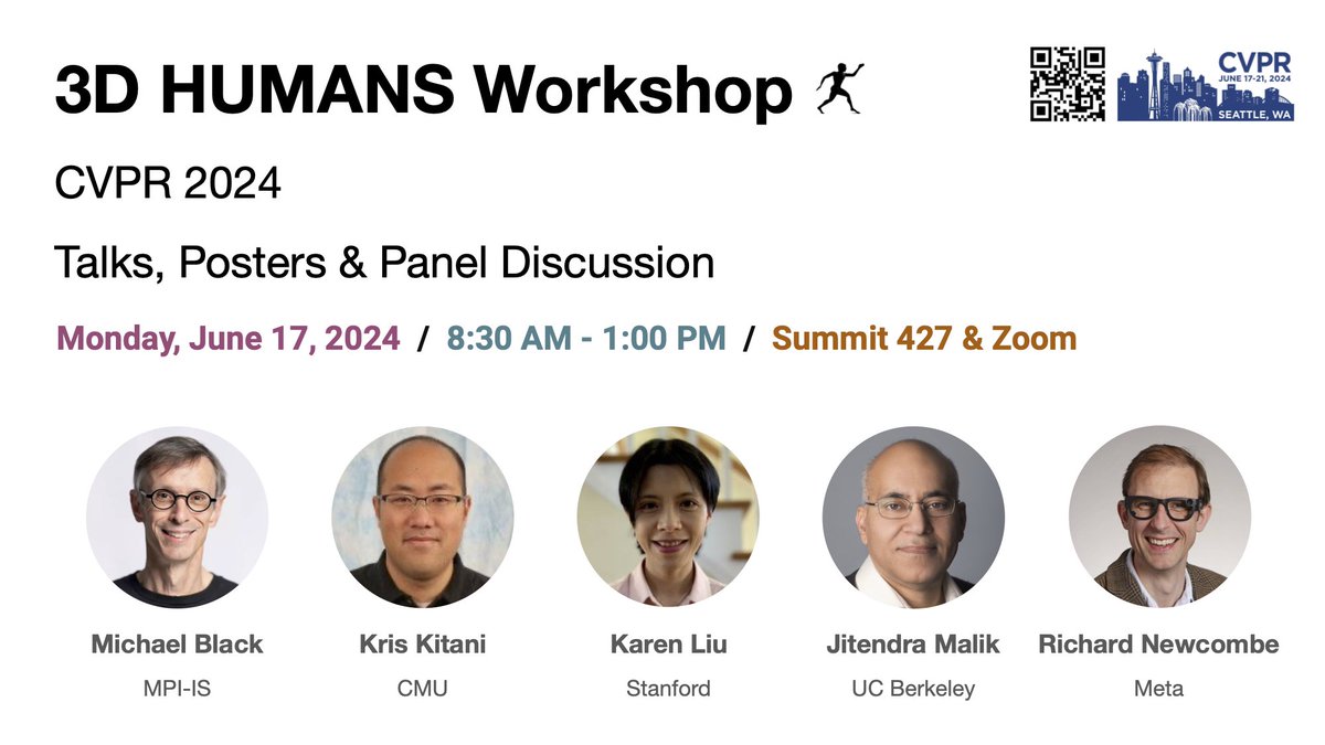 🚀Announcing the 3D Humans workshop at #CVPR2024! Join us on June 17 with leading experts to discuss new challenges in 3D human understanding: mesh recovery, motion synthesis, interactions, and more! tinyurl.com/3d-humans
More info in 🧵 <a href="/CVPR/">#CVPR2026</a>