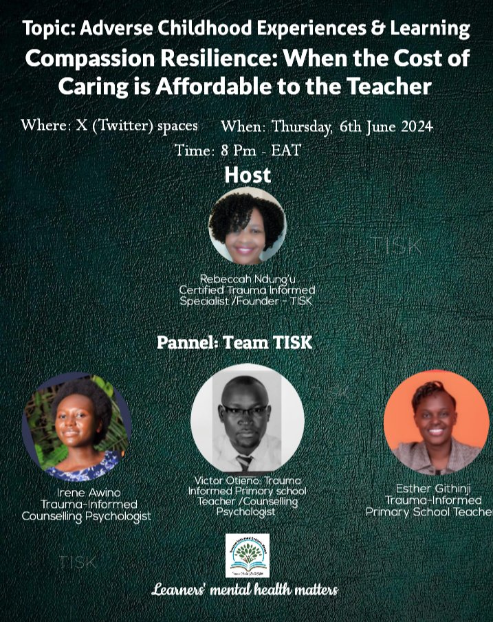 traumasch_kenya's tweet image. The opposite of Compassion fatigue, is compassion Resilience: When the teacher is mentally healthy and is motivated to care and nurture learners

How can teachers achieve Compassion Resilience?

Join TISK team on Thursday for more insights
#ACEsandlearning
#Teachersmentalhealth
