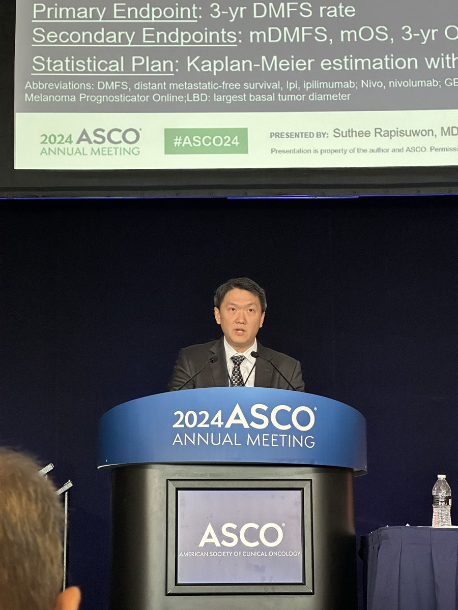 CURE Ocular Melanoma (@mrfcureom) on Twitter photo #ASCO24, Suthee Rapisuwon, MD <a href="/LombardiCancer/">Georgetown Lombardi</a> reported on a phase II study of adjuvant nivolumab in combination with ipilimumab in high-risk UM patients. Encouraging results show improvement in distant metastasis-free survival (DMFS) in those that received #adjuvant therapy. #ASCO24, Suthee Rapisuwon, MD <a href="/LombardiCancer/">Georgetown Lombardi</a> reported on a phase II study of adjuvant nivolumab in combination with ipilimumab in high-risk UM patients. Encouraging results show improvement in distant metastasis-free survival (DMFS) in those that received #adjuvant therapy.