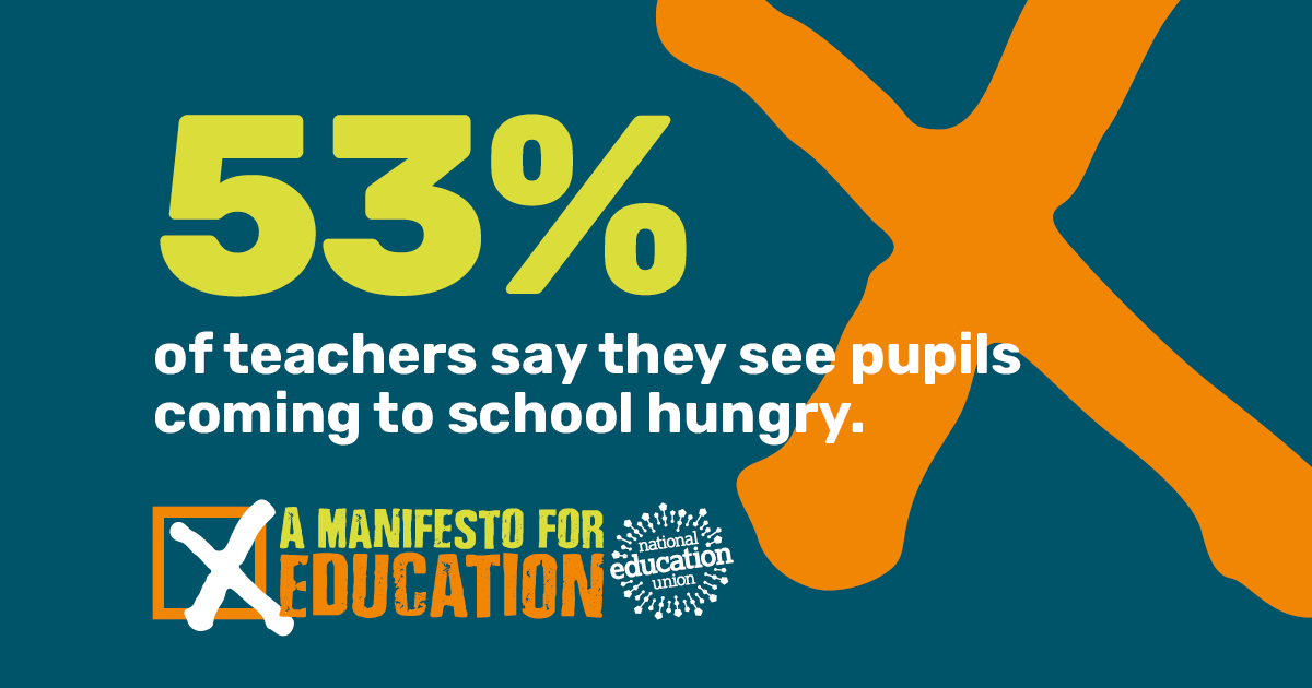 NEUnion's tweet photo. Today the first leadership debate takes place. We want them to focus on child hunger. 

No child should be without food. 

Take a look at our manifesto and see how educators think the next government should act to end child poverty 👉 https://t.co/ChI2bCemDB https://t.co/yQUZD5FjFe