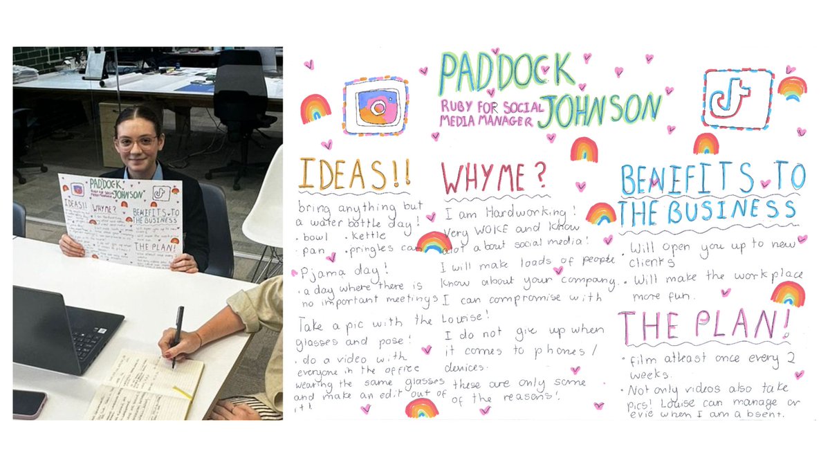During #LearningatWorkWeek, we had a visit from Ruby Halliwell who carried out consultation work reviewing our social media. Ruby had lovely ideas &amp; proposed working half an hour a week with salary expectations of £20/hr. We’ll let you know the Director’s decision in due course!