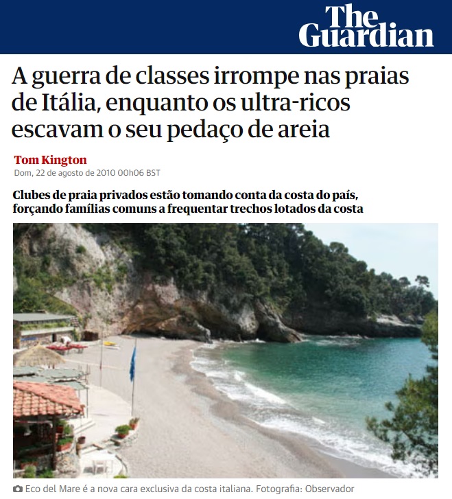 E como ficam os banhistas que não podem arcar com esses valores? Por lei, as operadoras deveriam reservar trechos das praias para uso livre. Mas em geral, esses trechos são minúsculos, mal localizados e frequentemente estão superlotados ou interditados.

18/28