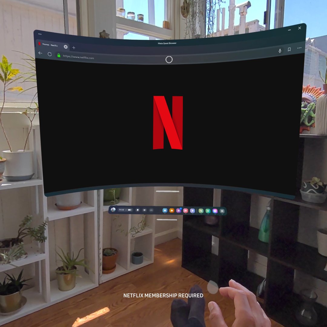 MetaQuestVR's tweet image. Soon you can launch the Quest Browser, log in and enjoy @Netflix in high resolution! 
Learn more: metaque.st/4bLiNrs