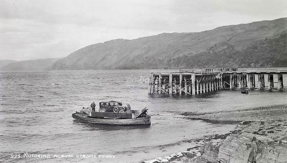 HighlandHistory's tweet image. The Strome Ferry at #Stromeferry, on the south side of Loch Carron, c1930s

[photo: Duncan Macpherson Collection; Skye &amp;amp; #Lochalsh Archive Centre]