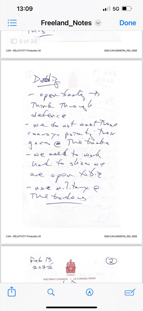 LichTamara's tweet photo. The Freeland files….. 

“This account freeze initiative actually was successful”

“Give the banks a list of mischief makers”

“Use military….” Can’t make out the rest 🤦‍♀️🤷‍♀️ https://t.co/gxg1gDW8U7