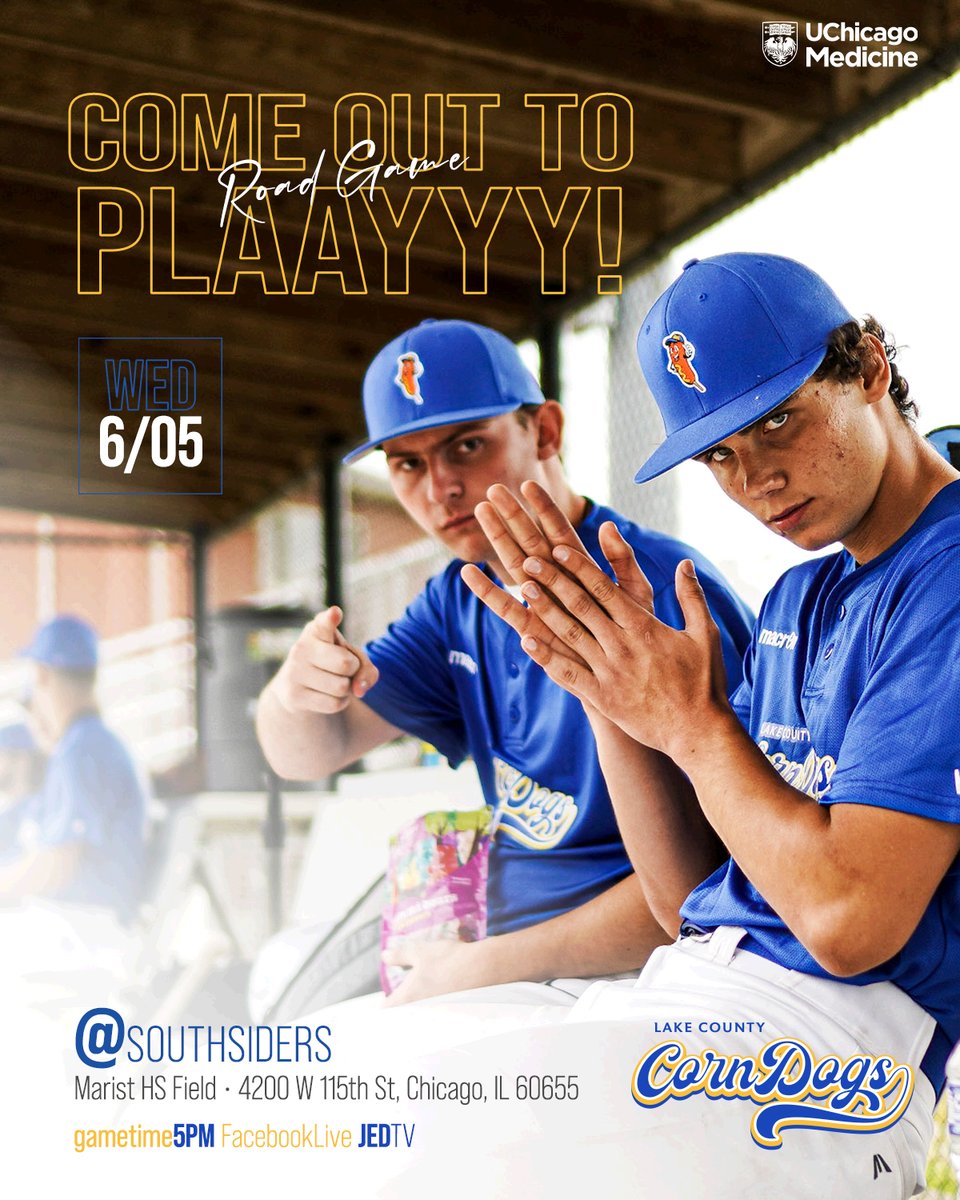 lakecocorndogs's tweet photo. Southsiders... Come out to plaayyy! 
Corn Dogs bring the "fury" and the mustard to Chicago! Watch us live on Facebook Live and @wjob.jedtv 

Wednesday, June 5 at 5PM

#outsiders #lakecountycorndogs
@southsidersbaseball https://t.co/5uHm3lY7gP